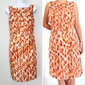 Ann Taylor silk orange watercolor tiered boatneck sheath dress 6